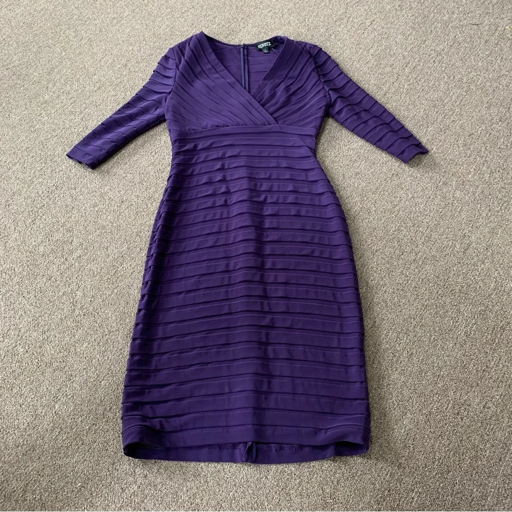 Adrianna‎ Papell Tiered V Neck Bodycon Formal Mini Dress Womens Size 4 Purple - Picture 2 of 8